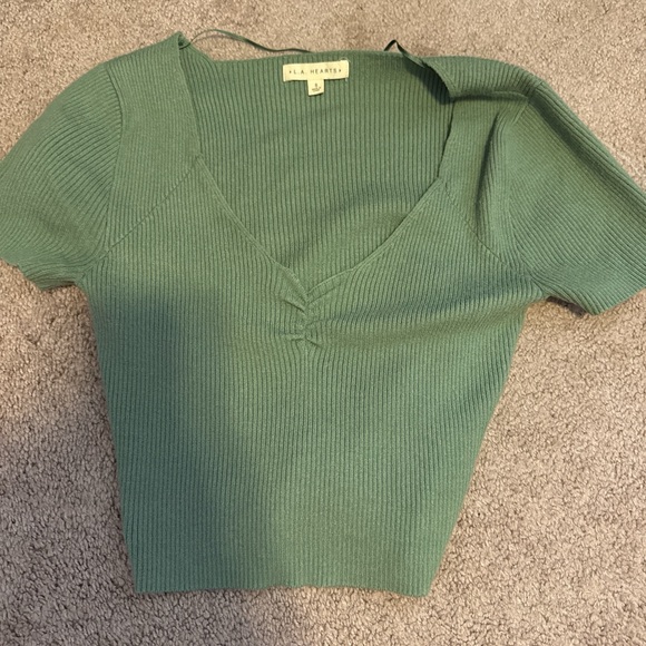 PacSun Tops - PacSun Green Ribbed V-Neck Short Sleeve Top